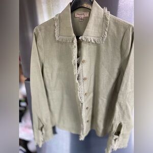 100% LINEN Trousers‎ ETC New York women Sz 6 light green w/fringe shacket money